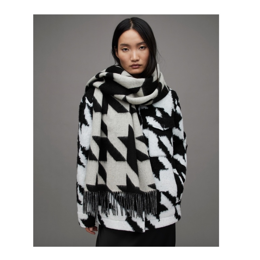 All Saints Spitalfields Black and White Houndstooth wool  scarf or throw